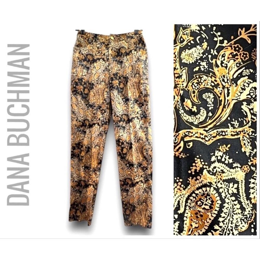 DANA BUCHMAN Gold and black paisley high waisted pants NWT SZ 6